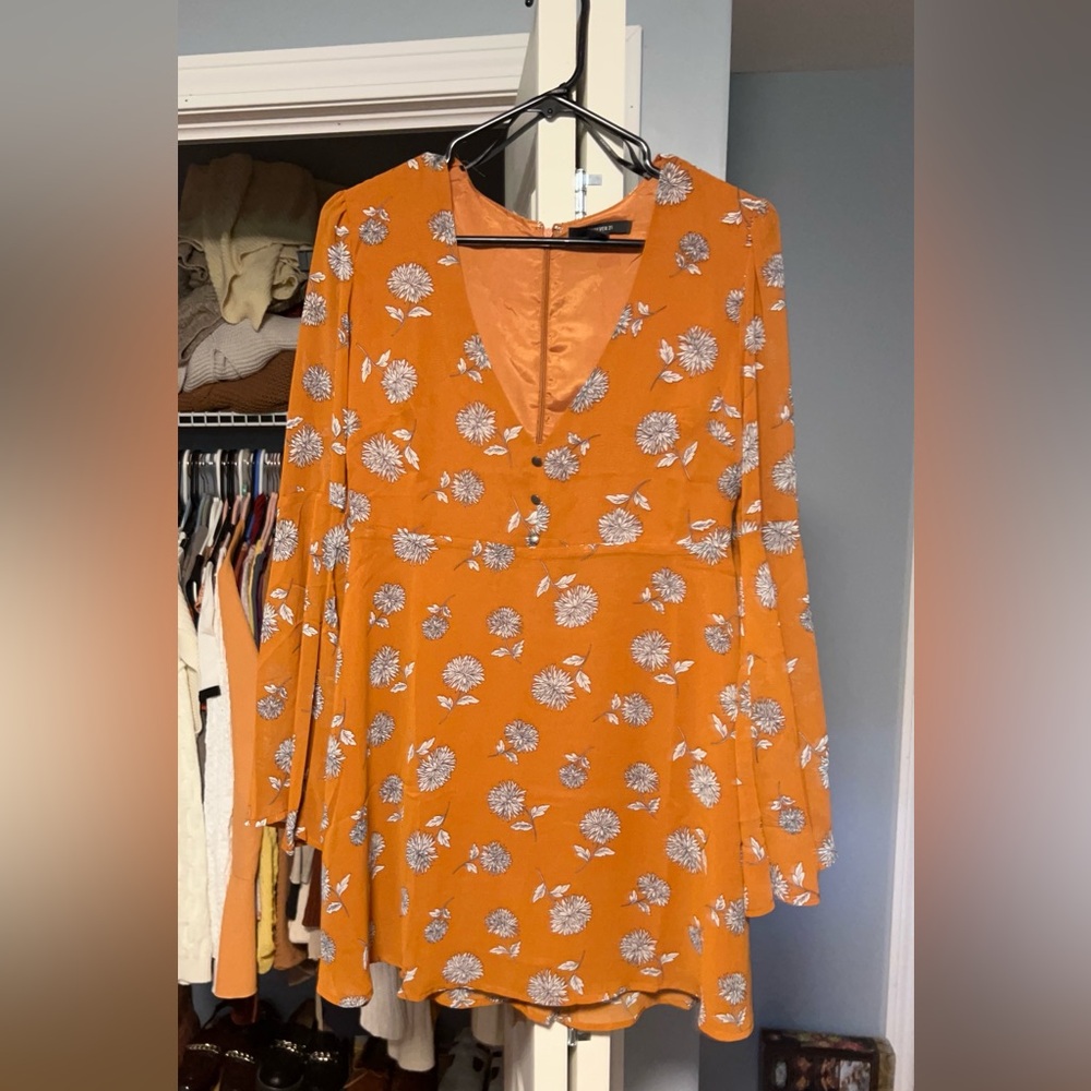 Forever 21 Burnt Orange Floral Long Sleeve Dress
